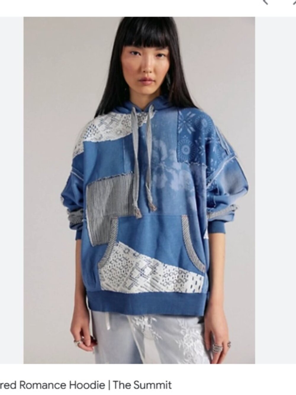 NWT Free People Tattered Romance Patchwork Hoodie